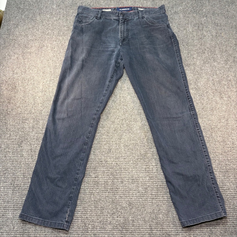 Alberto Modern Fit T400 Denim Jeans Mens 34x34 Dark Wash Straight Leg Blue 8237